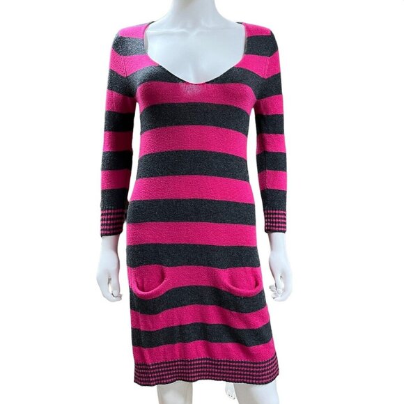 Express Wool Blend Pink‎ Grey Striped Stretch Sweater Dress Size S (A10022) - Picture 1 of 8